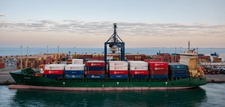 Cargo ship docked in port